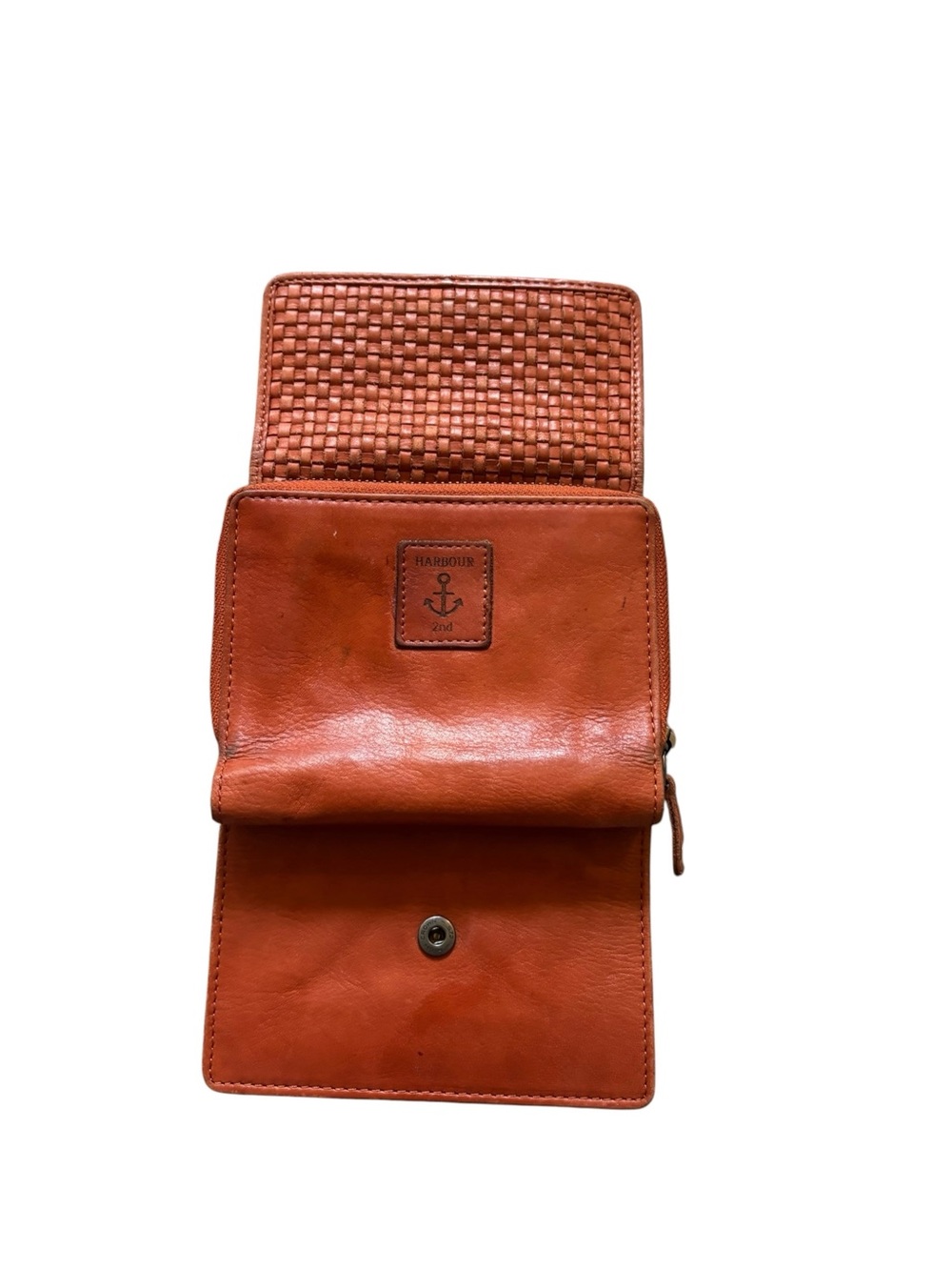 HARBOUR 2ND Lou Leather Orange Woven Small Wallet zip snap pockets boho anchor